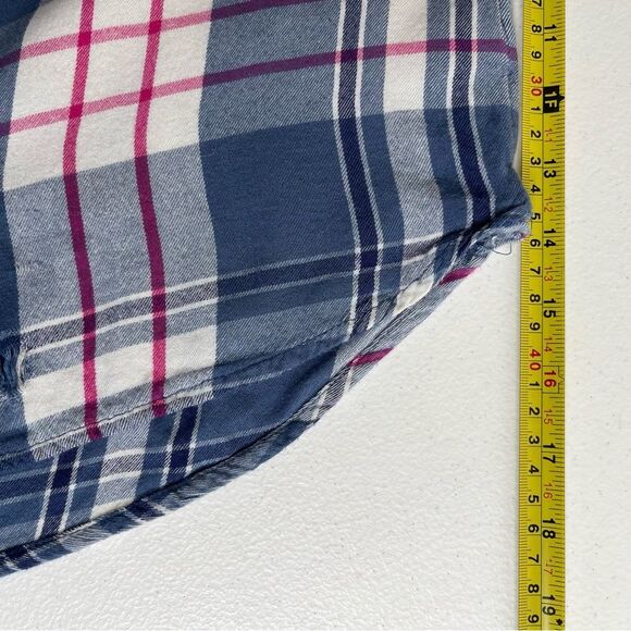 Woolrich Distressed Plaid Flannel Button Up Long Sleeve Roll Tab Women Medium - Picture 10 of 12